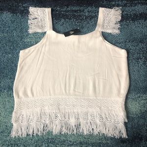 Fringed detailed cropped blouse creamy white